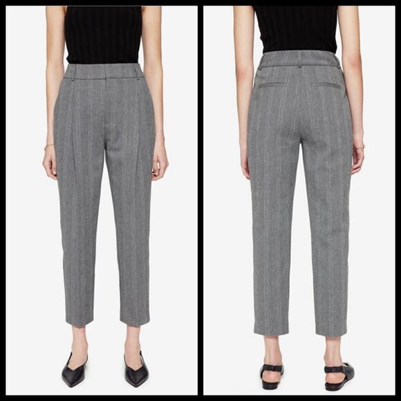 💕ANINE BING💕 Becky Trouser Pant Straight Leg High Waisted Grey Fishbone 32 NWT - Picture 4 of 12